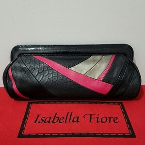 ISABELLA FIORE SUNRISE JEANNIE BLACK LEATHER HANDBAG New without Tags